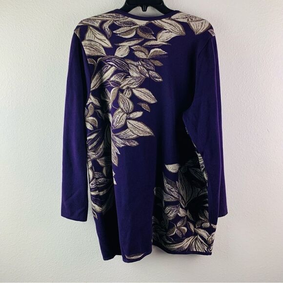 Chicos Purple Floral Long Line Cardigan Sweater - Picture 2 of 4